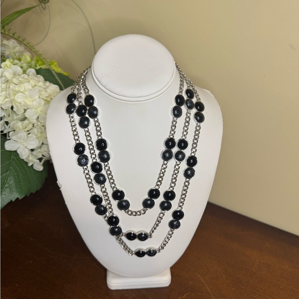 Coldwater Creek small bead and chain necklace in black and silver